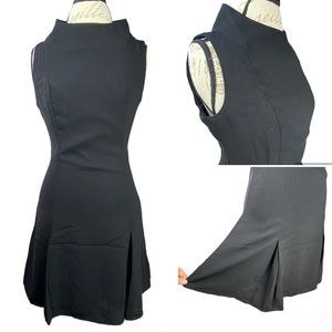 LOVE 21 High Boat Neckline Pleated Fit and Flare Sleeveless Lined Black Dress M